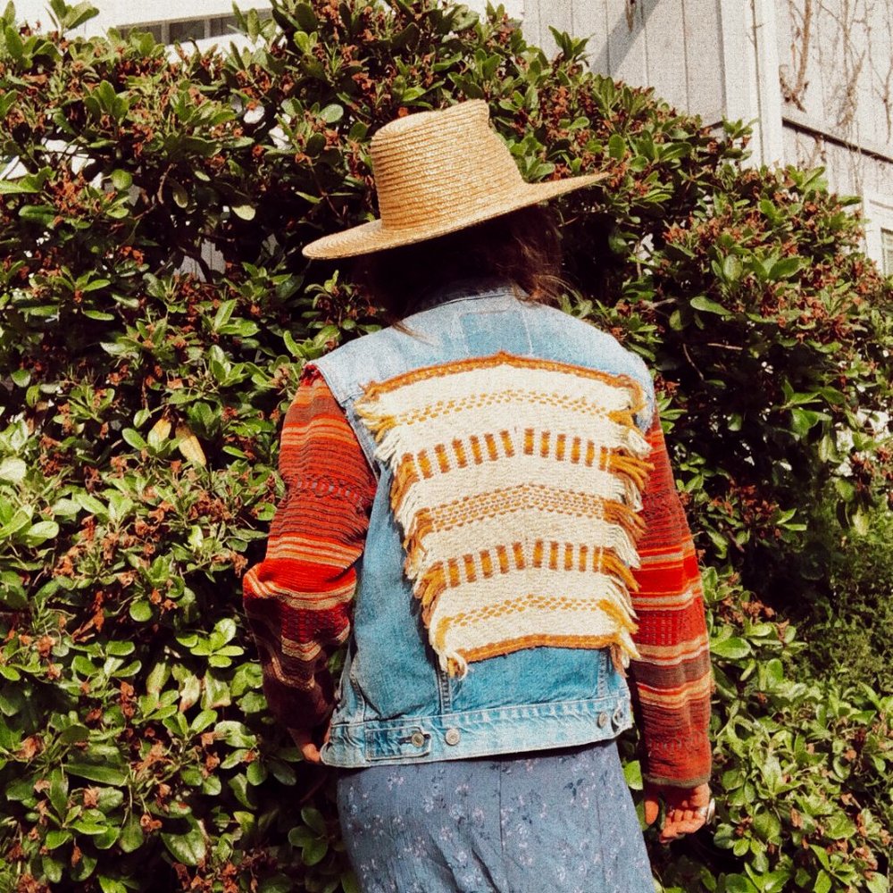 LAST CHANCE ! Levi's Upcycled Patchwork Denim Boho Fringe Jacket - Picture 7 of 7